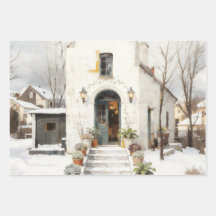 Winter Cottage Succulent Wrapping Paper