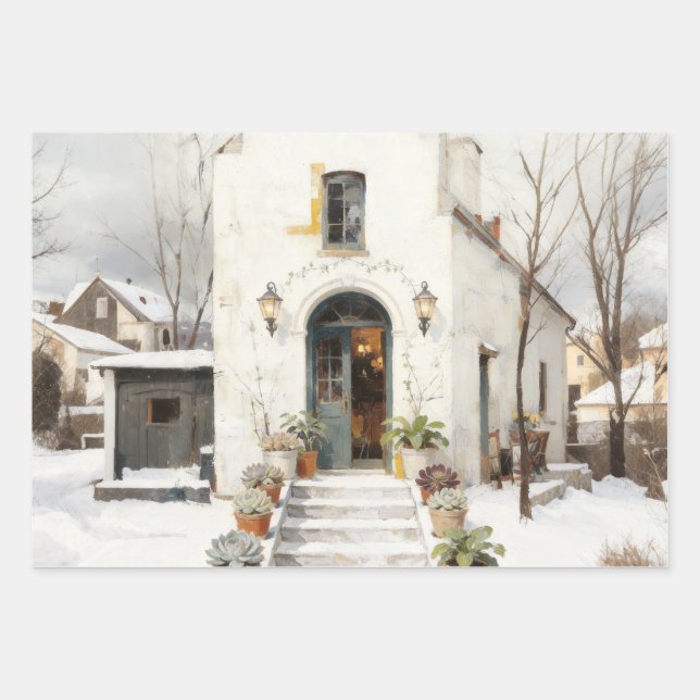 Winter Cottage Succulent Wrapping Paper (Front 3)