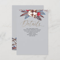 Winter Cotton Dusty Blue Red Berries Wedding Enclosure Card