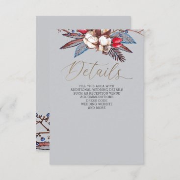 Winter Cotton Dusty Blue Red Berries Wedding Enclosure Card