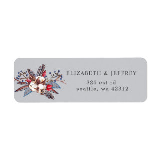 Winter Cotton Dusty Blue Red Berries wedding Label