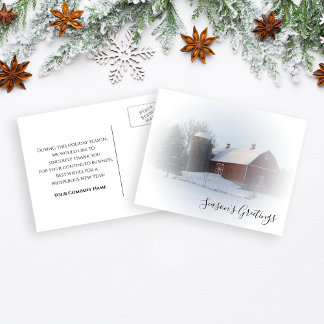 Winter Country Barn Business Seasons Greetings Postcard