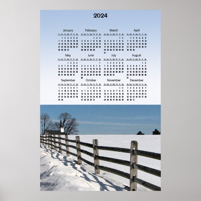Winter Country Church 2024 Scenic Calendar Poster