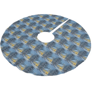 Winter Country Church In Snowflakes Brushed Polyester Tree Skirt