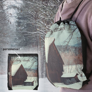 Winter country landscape drawstring bag