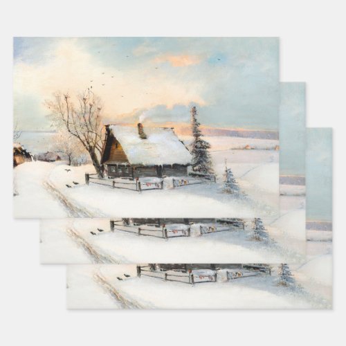 Winter Country Landscape Vintage Decoupage Wrappi Wrapping Paper Sheets