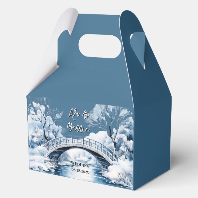 Winter Country Water Stream Bridge Wedding Custom Favor Boxes (Front)