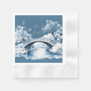 Winter Country Water Stream Bridge Wedding Napkins