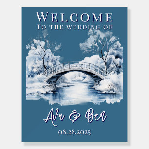 Winter Country Water Stream Bridge Welcome Sign