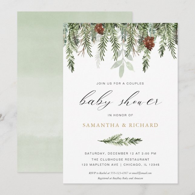 Winter couples baby shower gender neutral invitation (Front/Back)