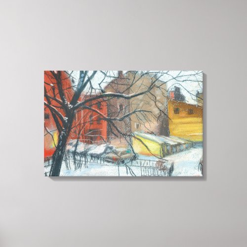 Winter Courtyard Landscape Pastel Painting Art Canvas Print