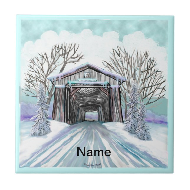 Winter Covered Bridge Ceramic Tile (Front)
