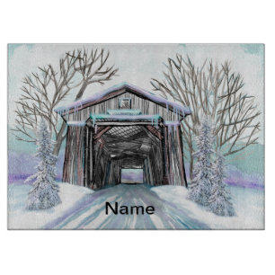 Winter Covered Bridge Cutting Board