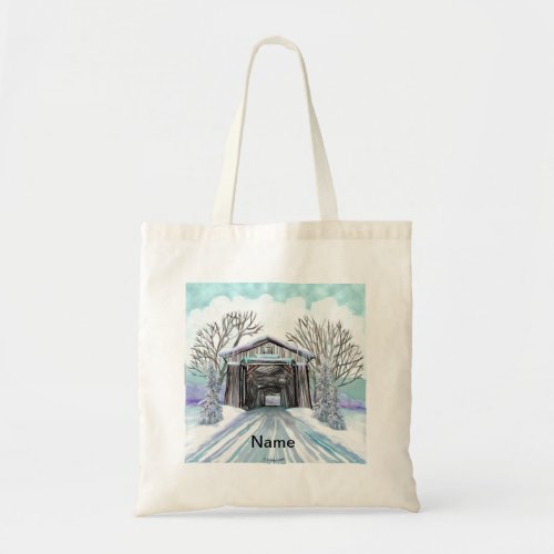 Winter Covered Bridge Tote Bag