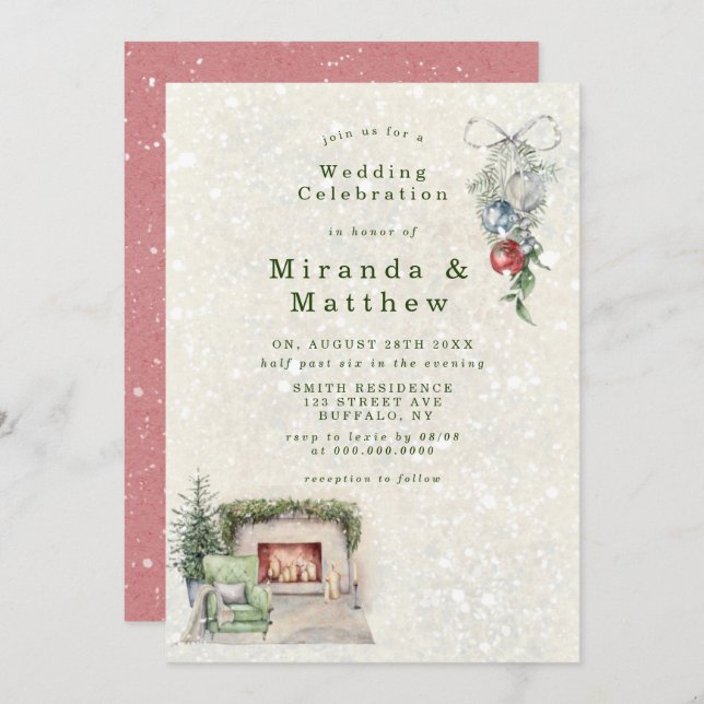 Winter Cozy Living Room Wedding Invitations (Front/Back)