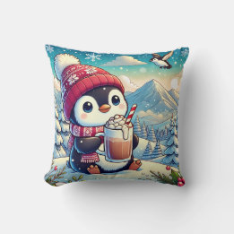 Winter Cozy Penguin Throw Pillow