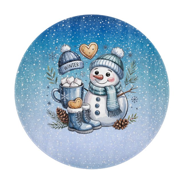 Winter Cozy Snowman Cutting Board (Front)