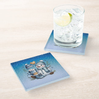 Winter Cozy Snowman Glass Coaster