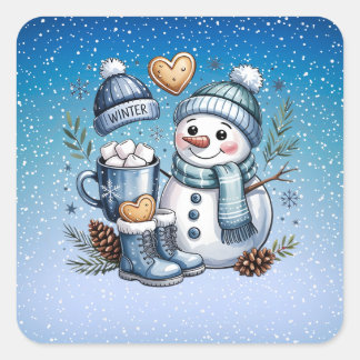 Winter Cozy Snowman Square Sticker