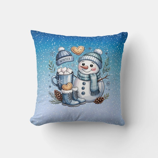 Winter Cozy Snowman Throw Pillow (Front)
