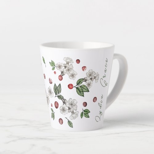 Winter Cranberry Blossoms Custom Name  Latte Mug