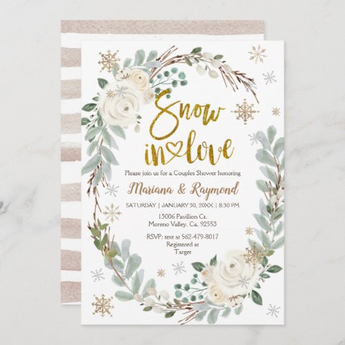 Winter Creamy Floral Snow In Love Couples Shower Invitation