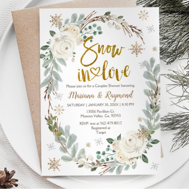 Winter Creamy Floral Snow In Love Couples Shower Invitation (Creator Uploaded)