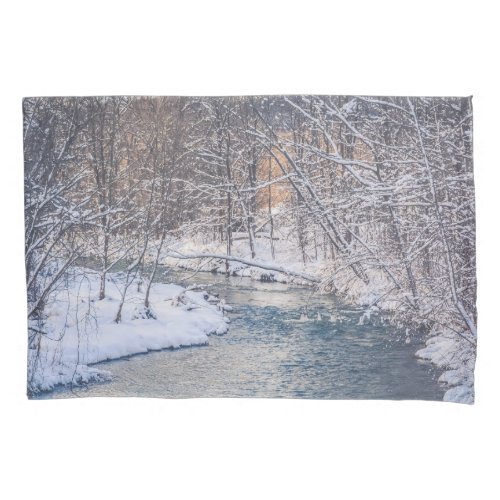 Winter Creek Snowy Scenery Pillow Case