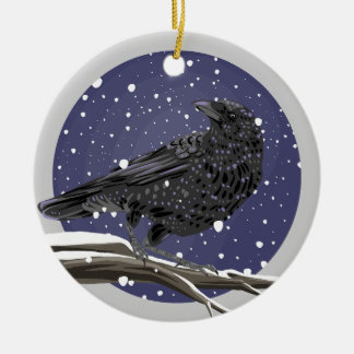Winter Crow Ceramic Ornament