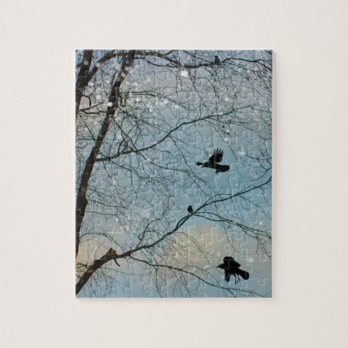 Winter Crows In Snow Jigsaw Puzzle