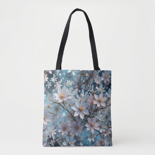 Winter Crystal Frost Sakura Blossom Tote  (Front)