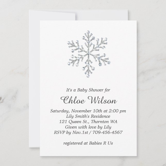 Winter Crystal Snowflake Baby Shower Invitation (Front)