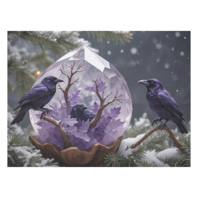 Winter Crystal Snowing Blackbirds Ravens  Tablecloth (Front (Horizontal))