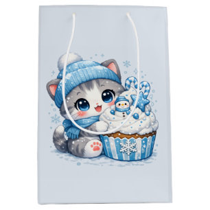 Winter Cupcake Kitty – Cute Snowy Dessert Cat Medium Gift Bag