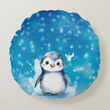 Winter Cushion with Snow Penguin