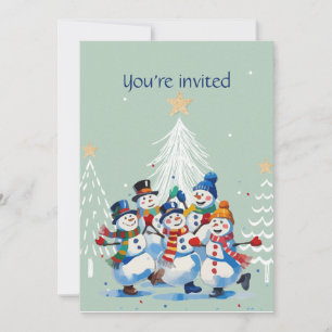 Winter Custom Birthday Party Happy Dancing Snowmen Invitation