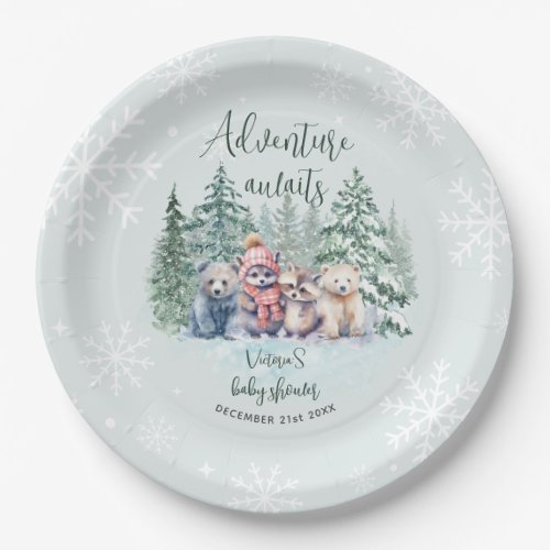 Winter Cute Animals Baby Shower Paper Plates
