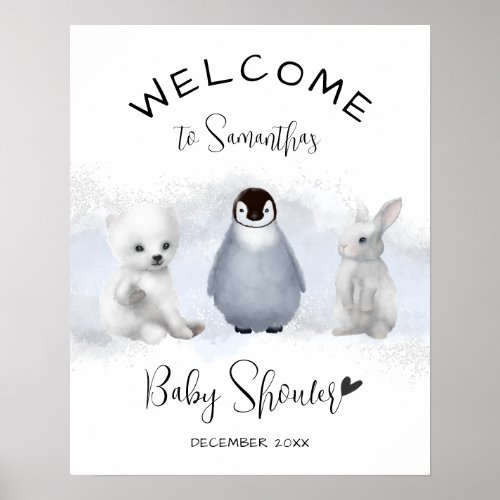 Winter cute animals minimal Baby Shower welcome  Poster