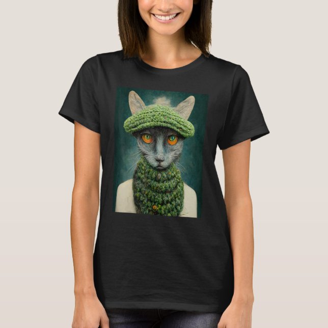 Winter Cute Cat Wearing knitted Hat Thanksgiving C T-Shirt (Front)
