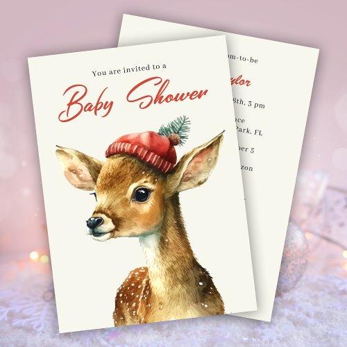 Winter Cute Forest Animal Deer Baby Shower  Invitation