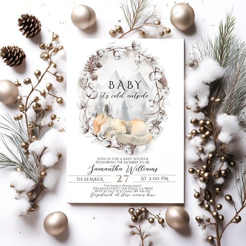  Winter Cute Fox Its cold outside Baby Shower  Invitation