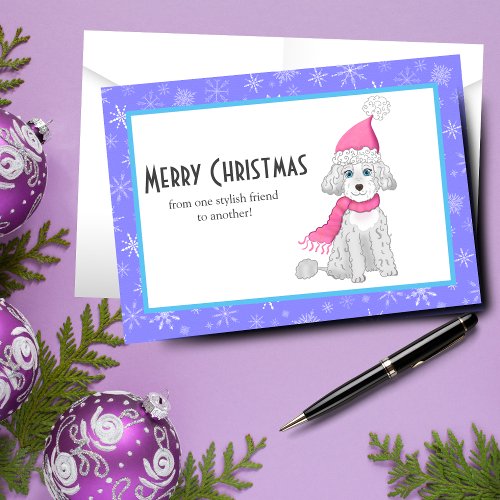 Winter Cute Poodle Merry Christmas Friendship Holiday Card