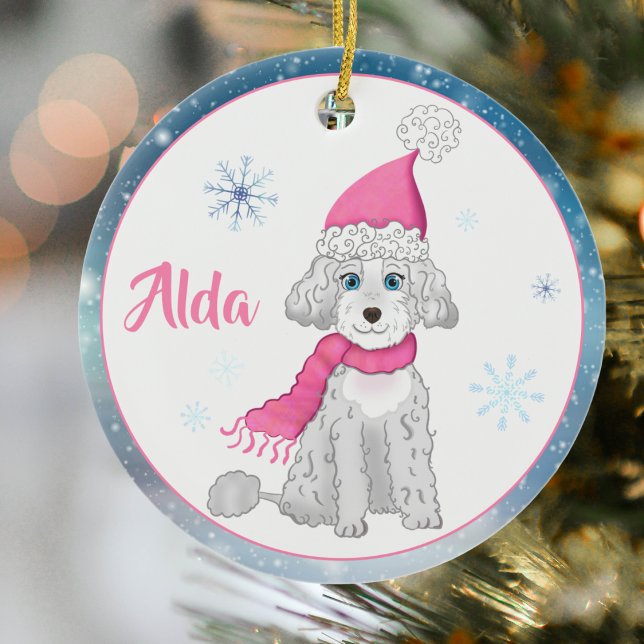 Winter Cute Poodle Personalized Christmas Ornament (Creator Uploaded)
