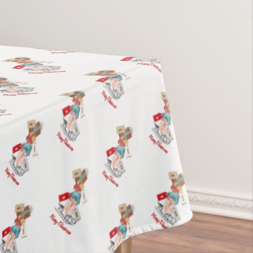 Winter Cute Sled Pattern Red White Merry Christmas Tablecloth