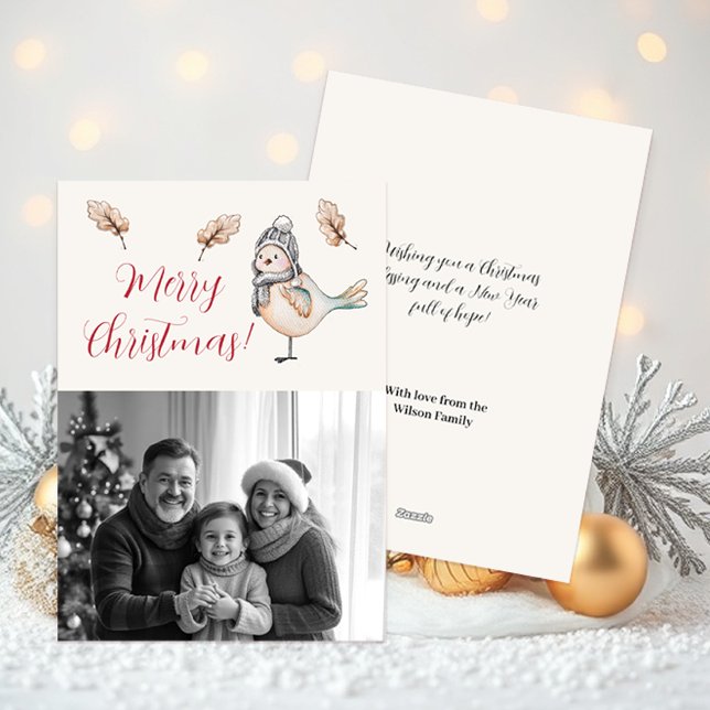 Winter Cute Sparrow Illustration Holiday Card (Creator Uploaded)