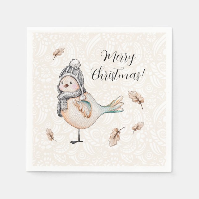 Winter Cute Sparrow Illustration Napkins (Front)