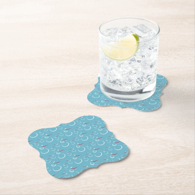 Winter Cyan Cute Snowman Family Pattern Paper Coaster (Insitu)