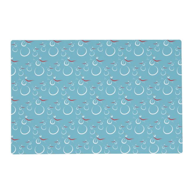 Winter Cyan Cute Snowman Family Pattern Placemat (Front)