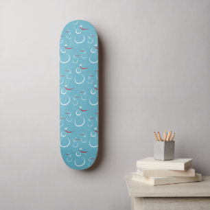 Winter Cyan Cute Snowman Family Pattern Skateboard