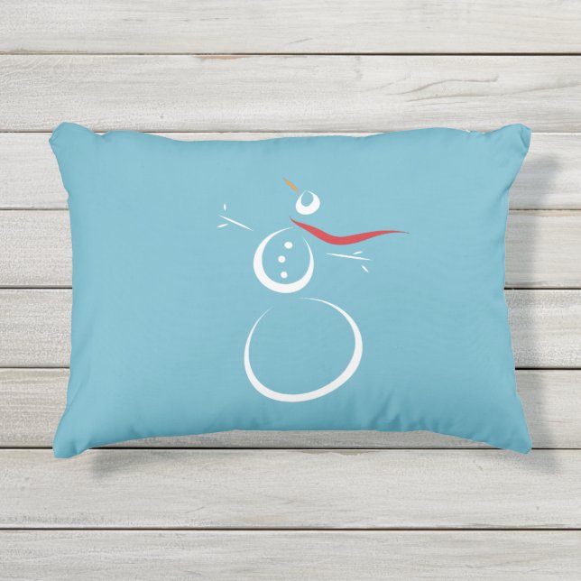 Winter Cyan Cute Snowman Outdoor Pillow (Front)